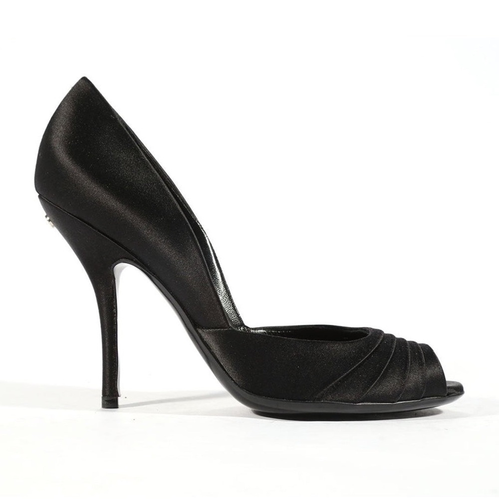 GUCCI Vintage Y2K Silk Satin GG Crystal Embellished Stiletto Heel Pumps Black - Picture 2 of 16